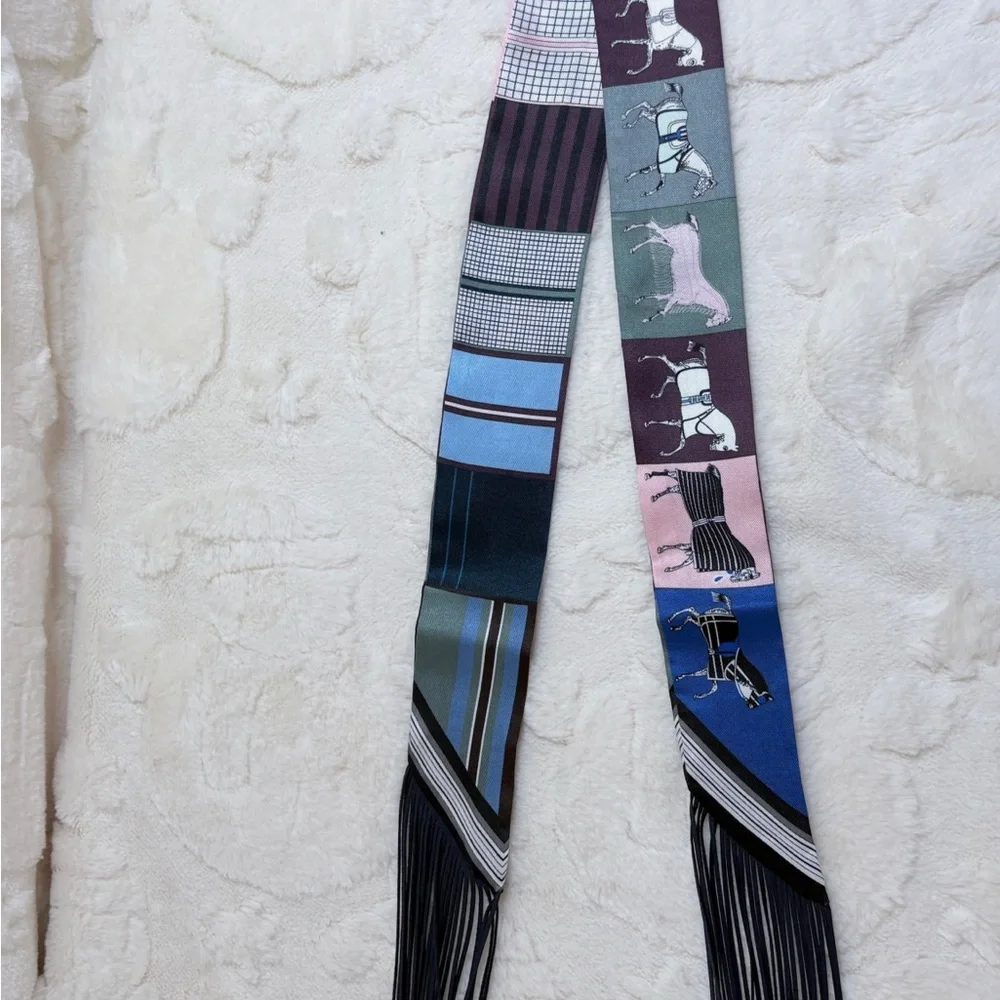 Fringe Handbag Wrap/ Scarf in Color: Blue Fringe with Pink/Blue Horse Pattern